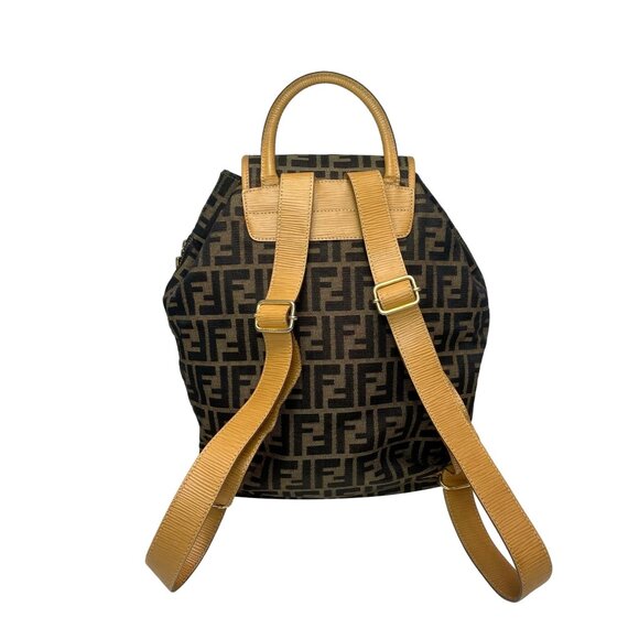 FENDI Vintage Brown & Tan Zucca Logo Monogram Canvas & Leather Drawstring Backpa main image 8